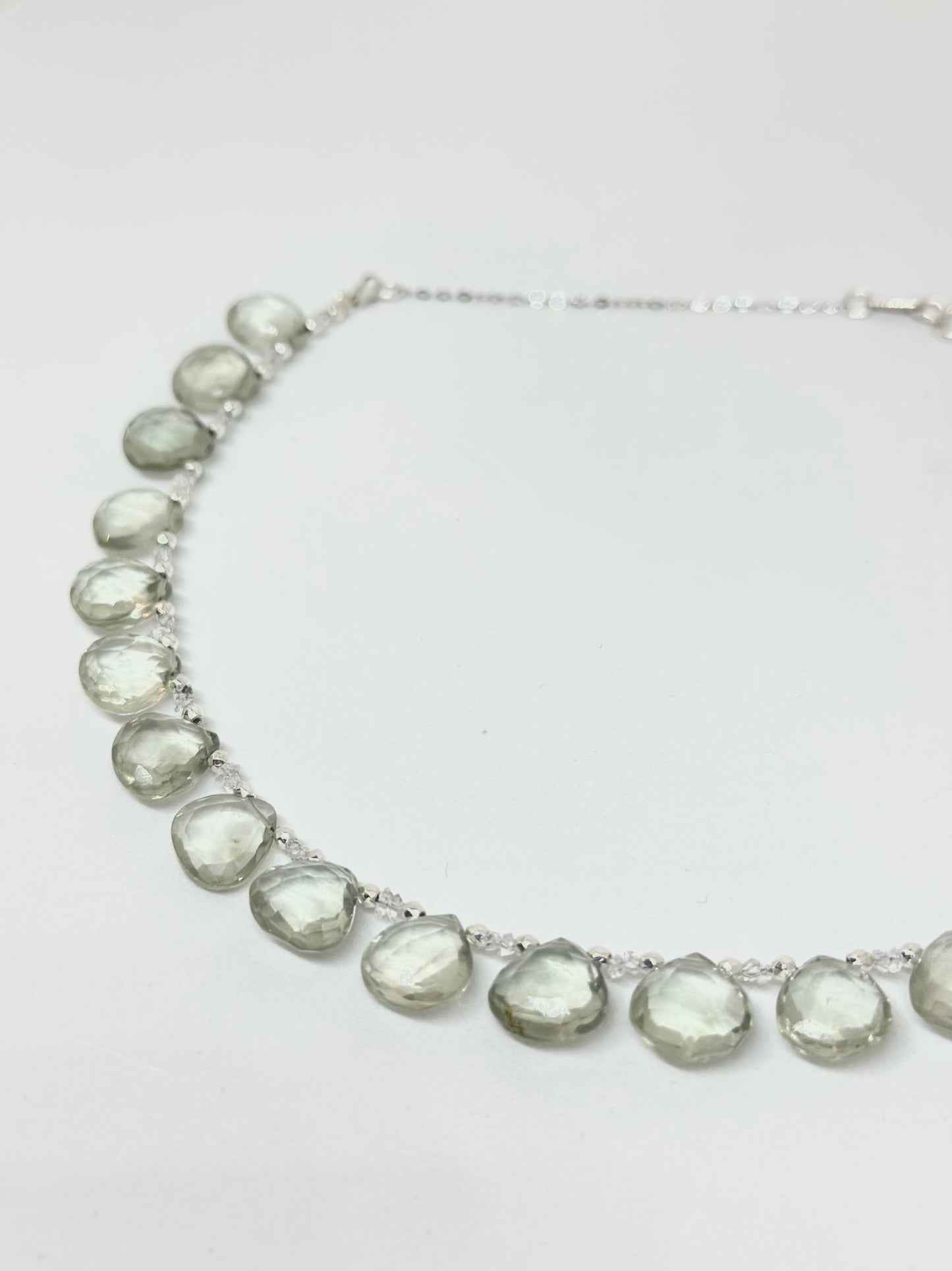 Collier gouttes Diamant Herkimer & Améthyste verte sur argent 925