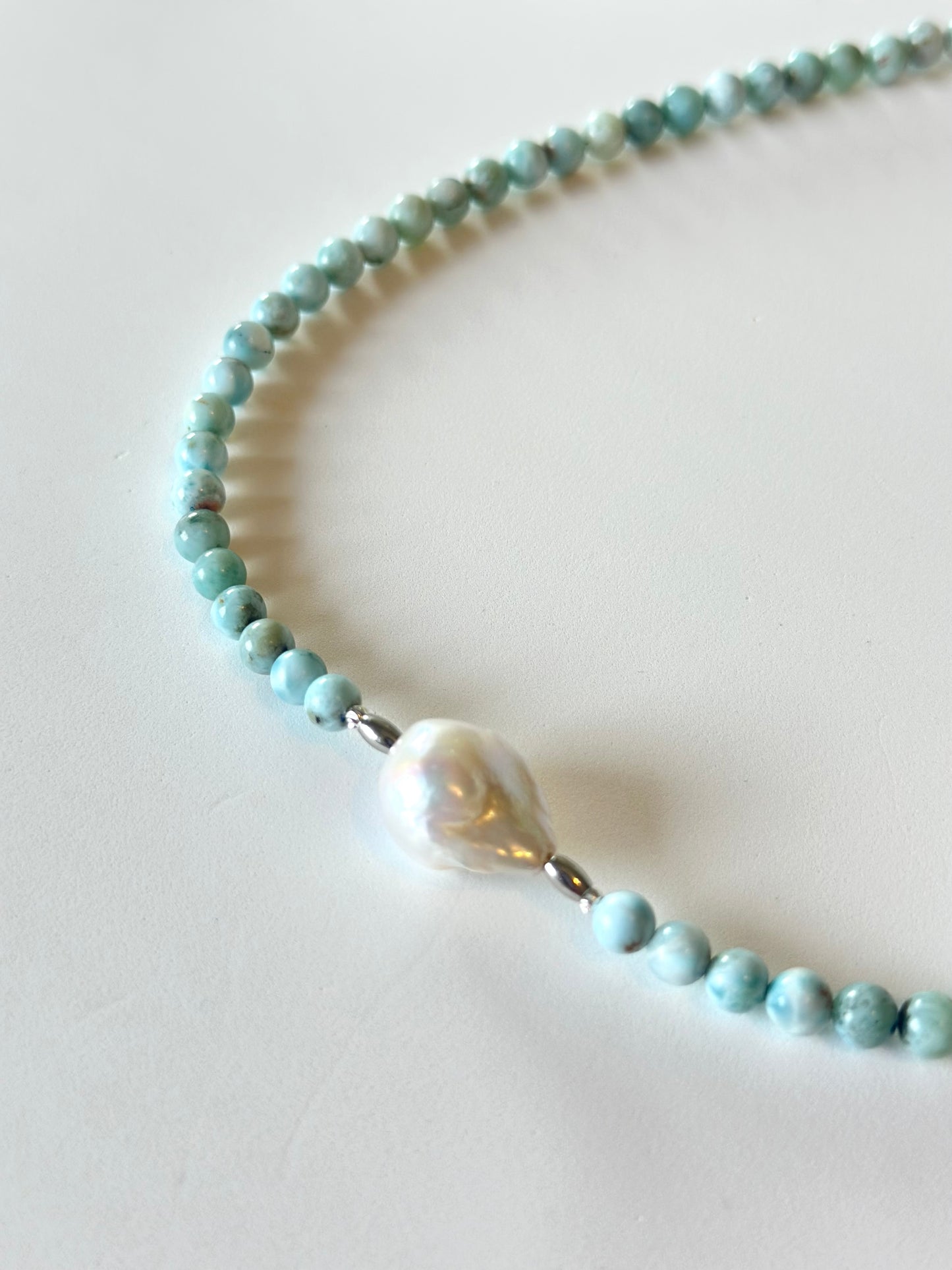 Collier Larimar & Perle d’eau douce