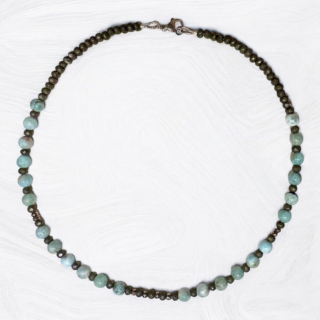 Collier Larimar et Pyrite