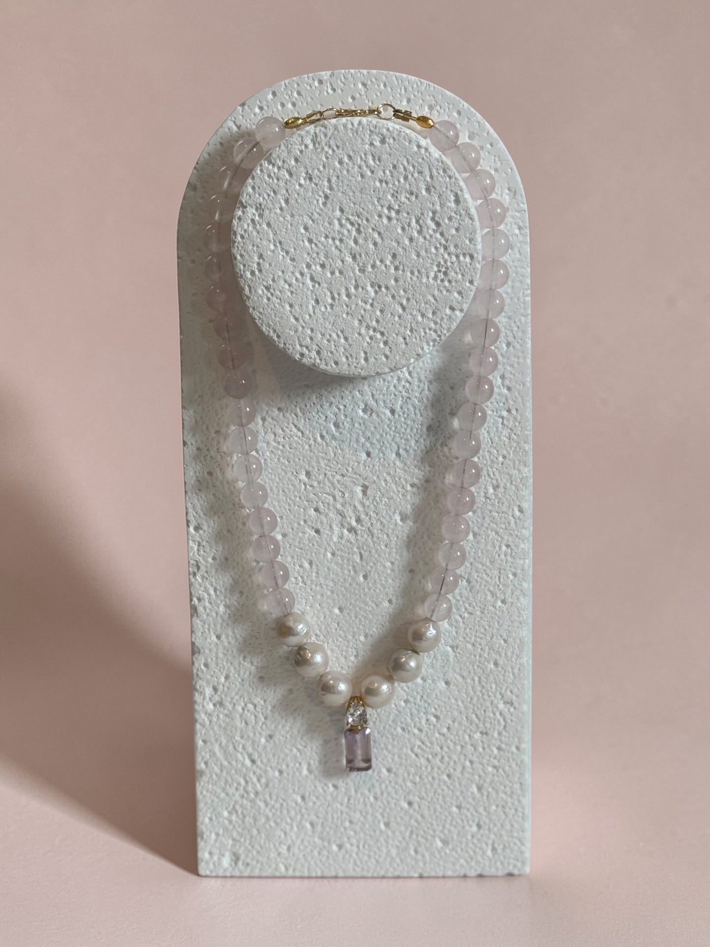 Collier Amétrine, Quartz rose & Perles d’eau douce