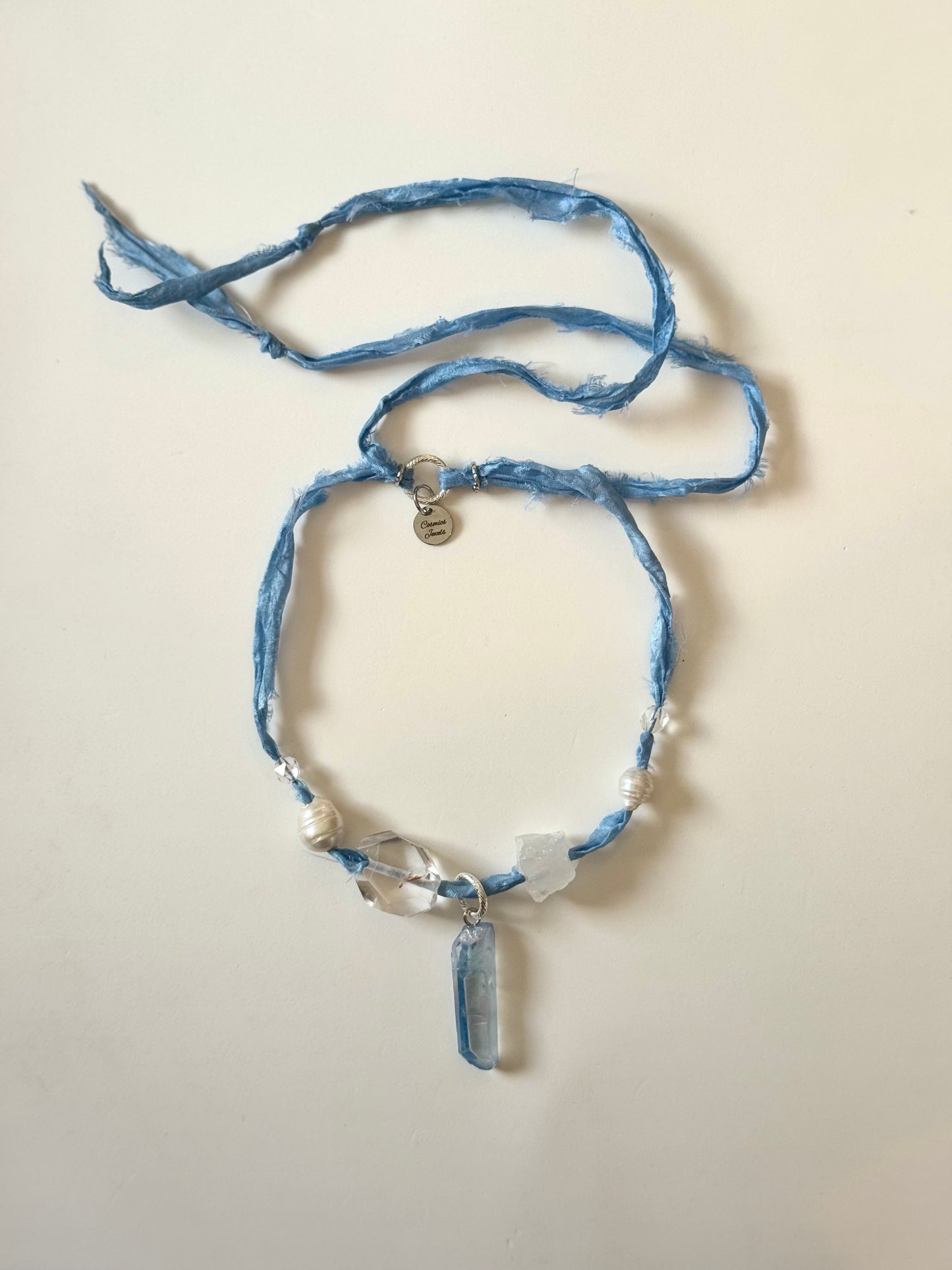 Collier Cristal de roche & Perle sur soie