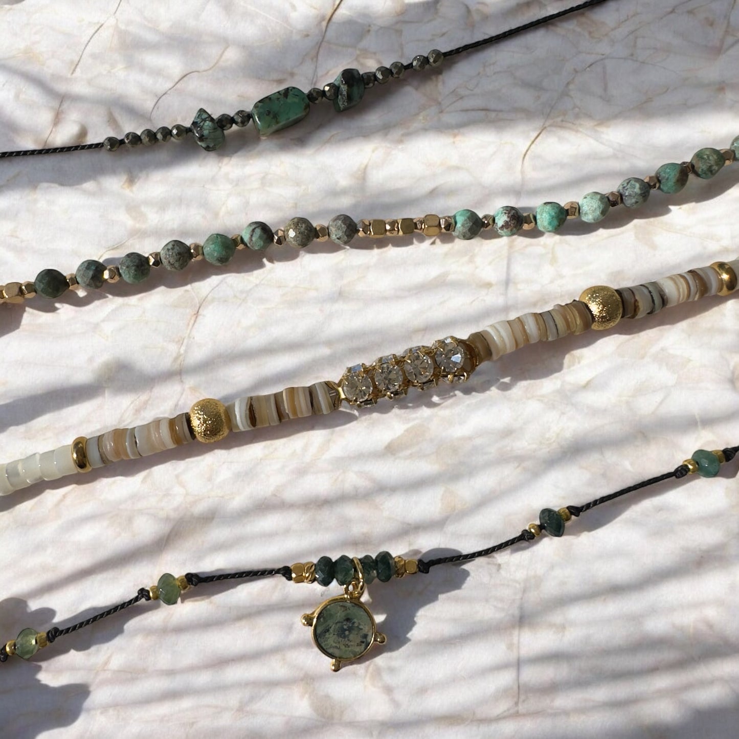 Collier de soie Agathe Mousse et Jaspe Vert