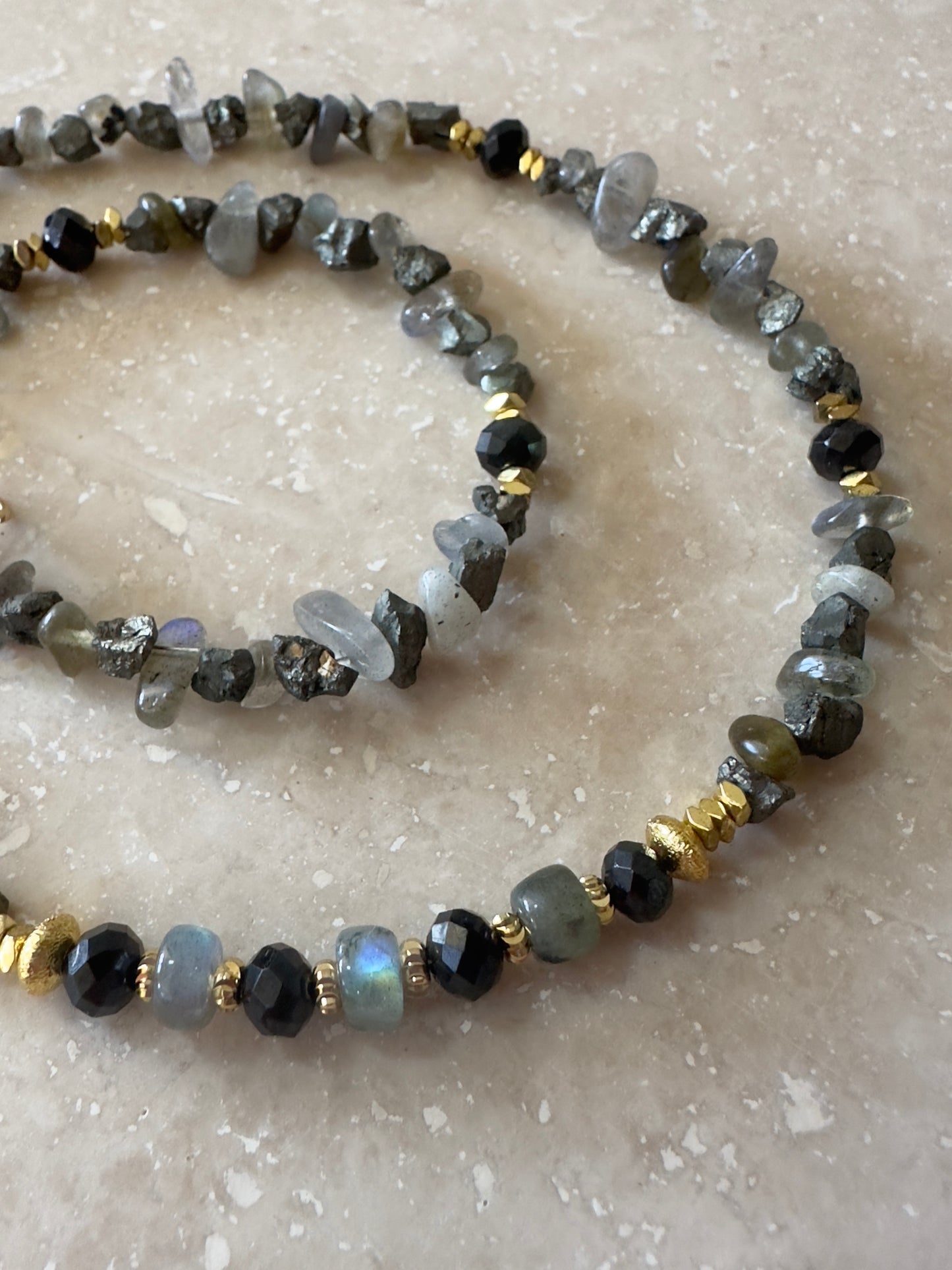 Collier Labradorite, Tourmaline, Pyrite