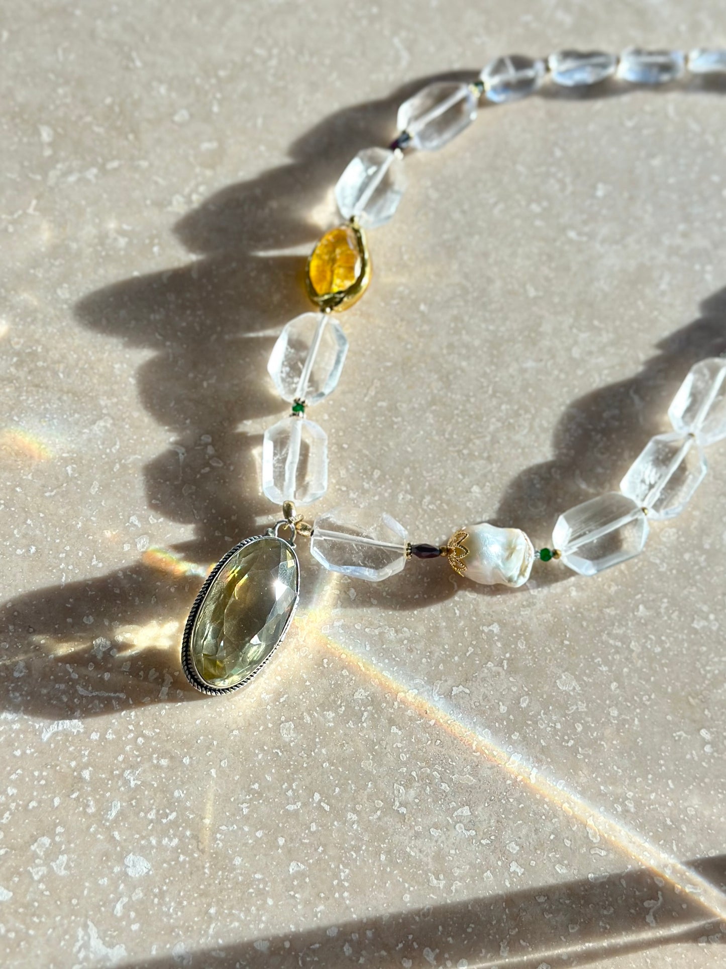 Collier Cristal de roche & Quartz citron