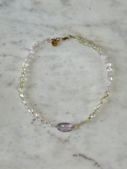 Collier Quartz rose, Quartz citron & Améthyste — Le Trio Solaire