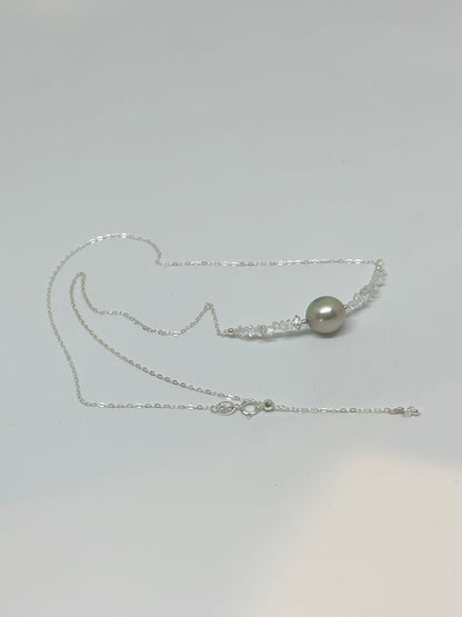 Collier diamant d’Herkimer & perle de Tahiti – Clarté cristalline et profondeur
