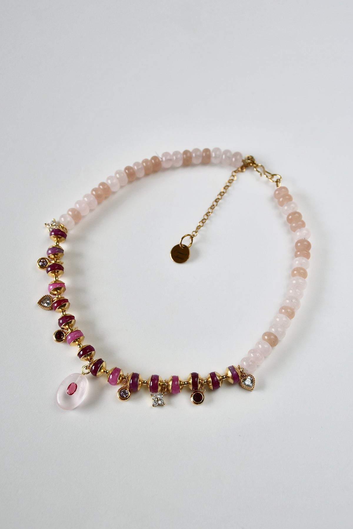 Collier Charms Jade & Quartz rose