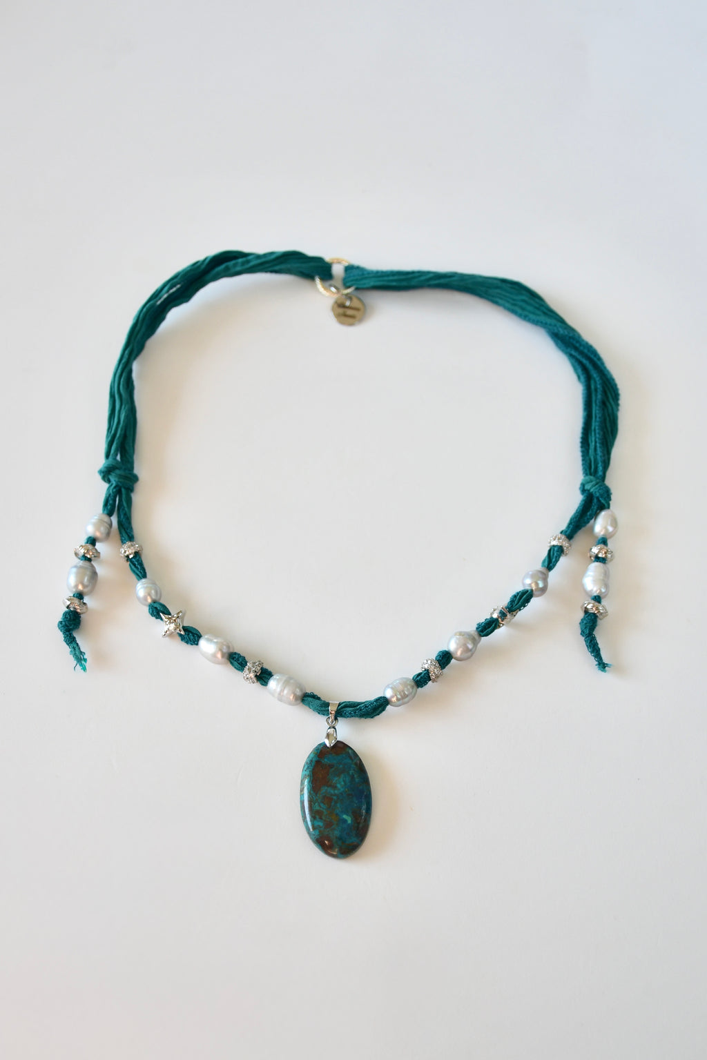 Collana Crisocolla azzurrite e Perle d'acqua dolce