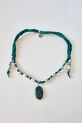 Collana Crisocolla azzurrite e Perle d'acqua dolce