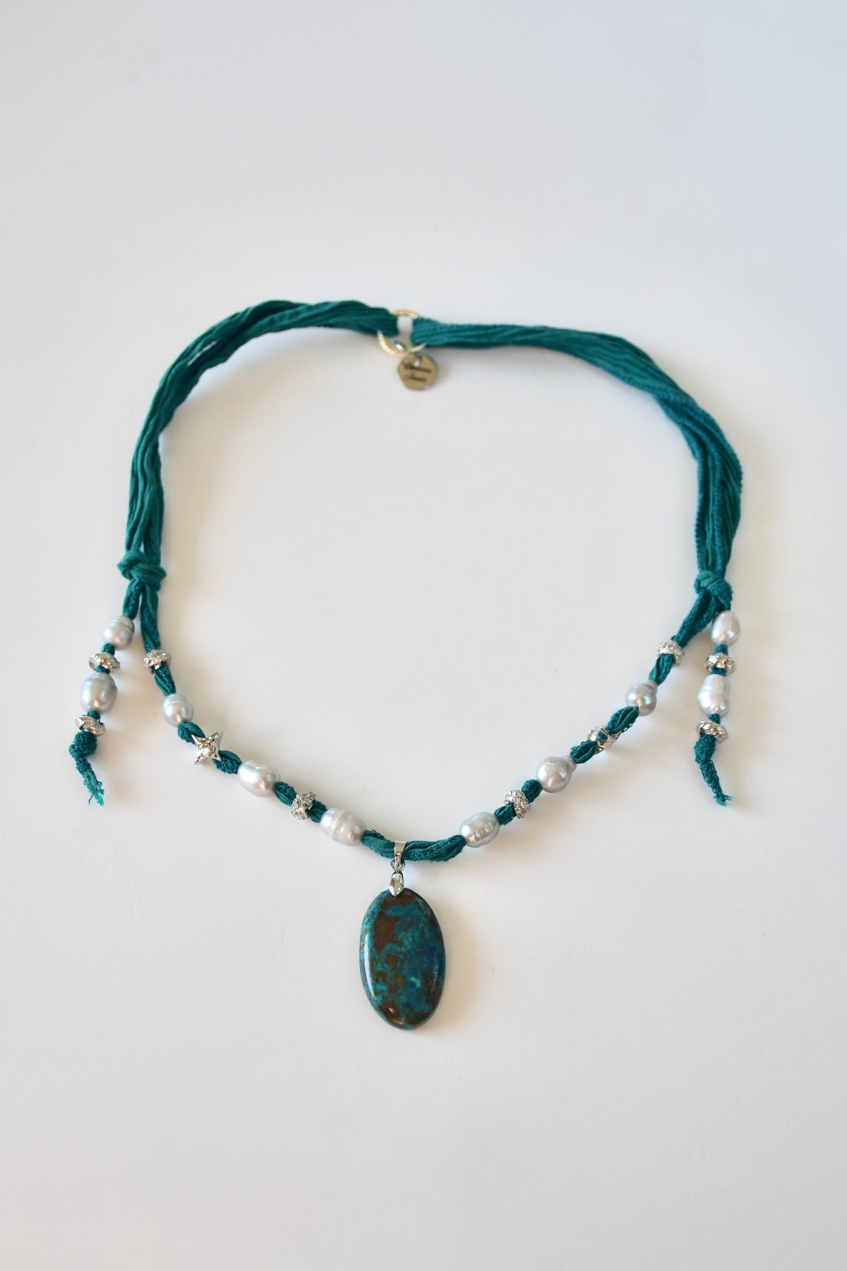 Collier Chrysocolle azurite & Perles d’eau douce