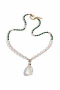 #125 Collana Giada verde, Cristallo di rocca, Granato