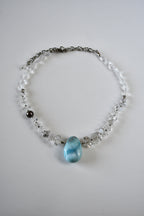Collier Larimar, Diamants Herkimer & Perle de Tahiti