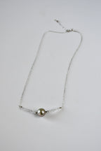 Collier diamants d’Herkimer & perle de Tahiti sur agent 925 – Clarté cristalline et profondeur