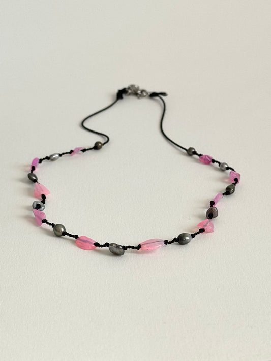 Collier Keishi & Opale sur soie