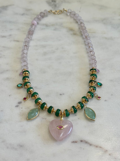 Colliers Charms, Quartz rose, Aventurine & Jade — L’harmonie du cœur