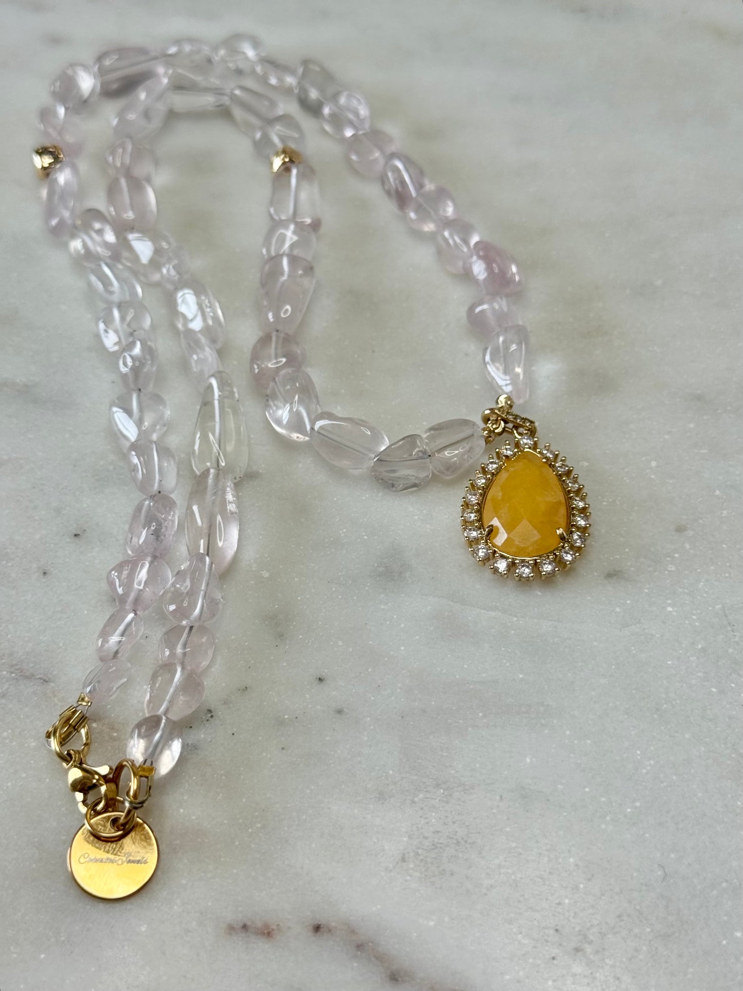 Collier Quartz rose & Jade — L’Amour Tranquille