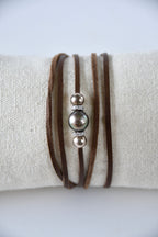 Collier perle de Tahiti & argent 925 sur cordon de cuir