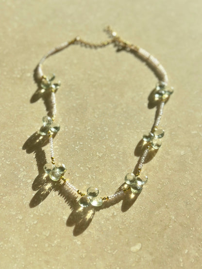 Collier Améthyste rose et verte —Trèfles