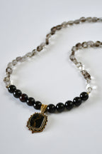 Collier Turquoise noire, Quartz fumé & Grenat