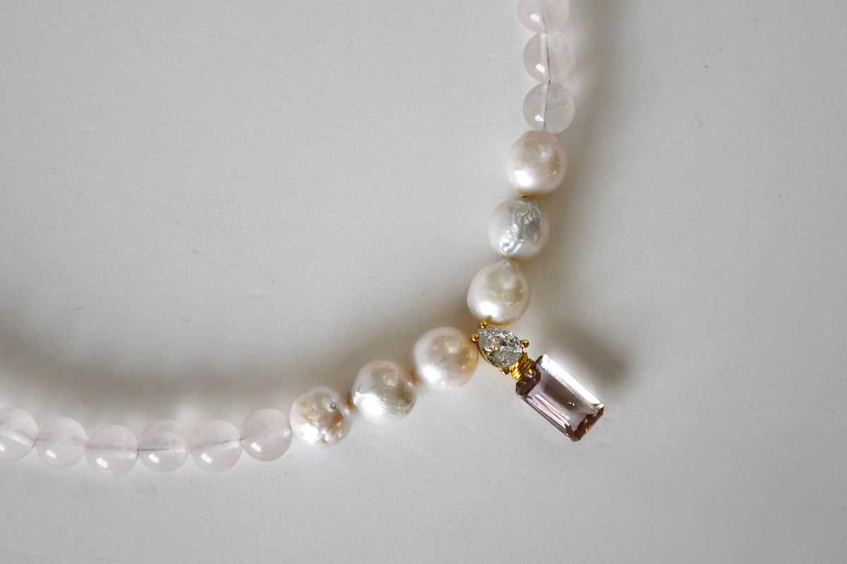 Collana Ametrino, Quarzo rosa e Perle d'acqua dolce