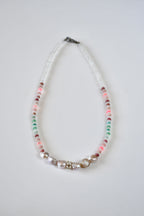 Collier Opale, Chrysoprase, Rhodonite, Amazonite, Perles d’eau douce & Cristal de roche — Le jardin intérieur en pleine floraison