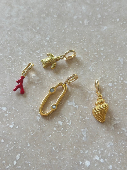 Pendentifs dorés coquillage, tortue, corail, ovale