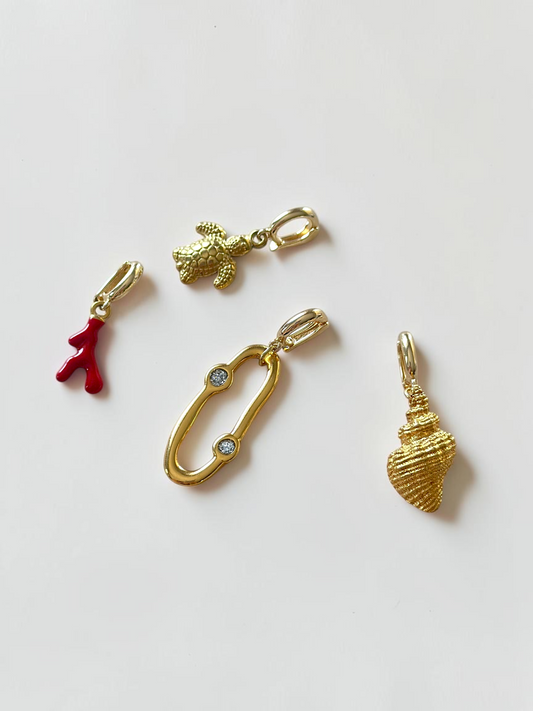 Pendentifs dorés coquillage, tortue, corail, ovale