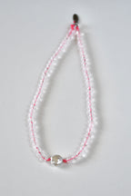Collana Cristallo di rocca e Perla su Nylon rosa