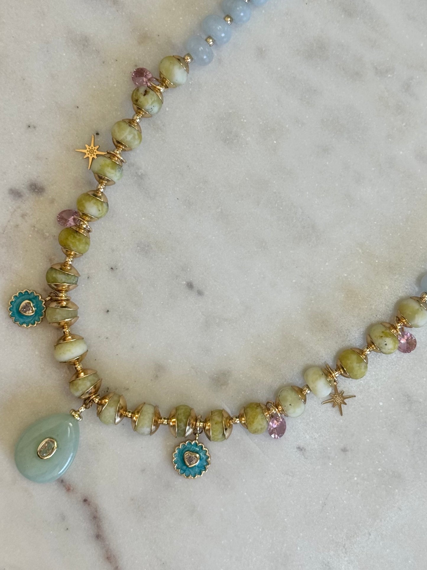 Collier Charms, Turquoise Jaune & Jade — L’ancrage de la sagesse