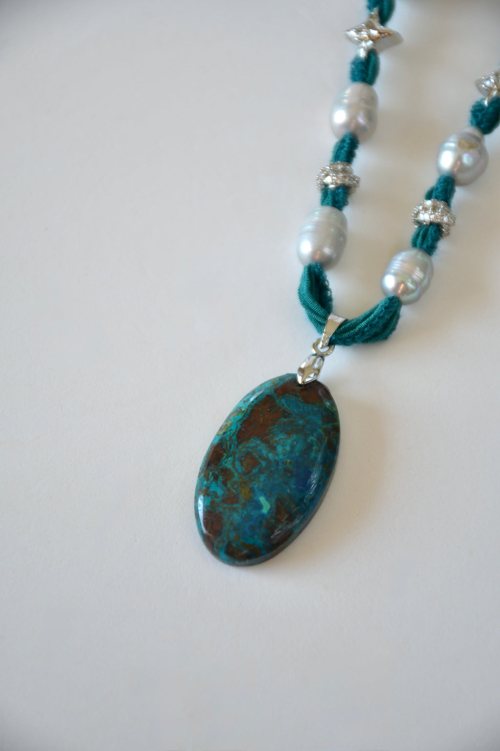 Collana Crisocolla azzurrite e Perle d'acqua dolce
