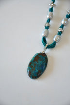 Collana Crisocolla azzurrite e Perle d'acqua dolce