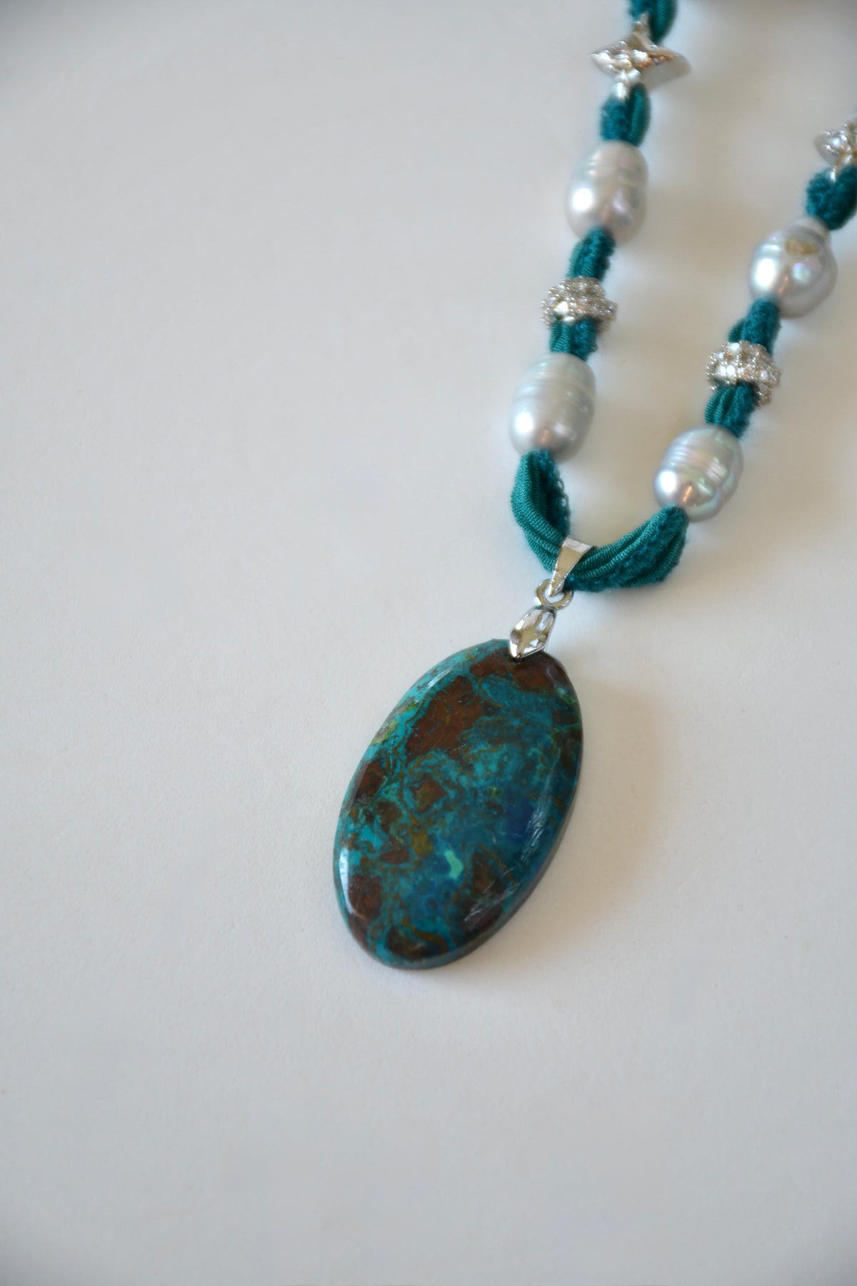 Collana Crisocolla azzurrite e Perle d'acqua dolce