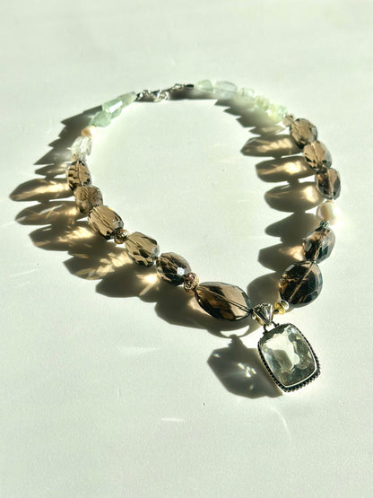Collier Quartz fumé, Aigue-Marine & Améthyste verte