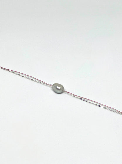 Bracelet Perle d’eau douce sur soie et argent 925