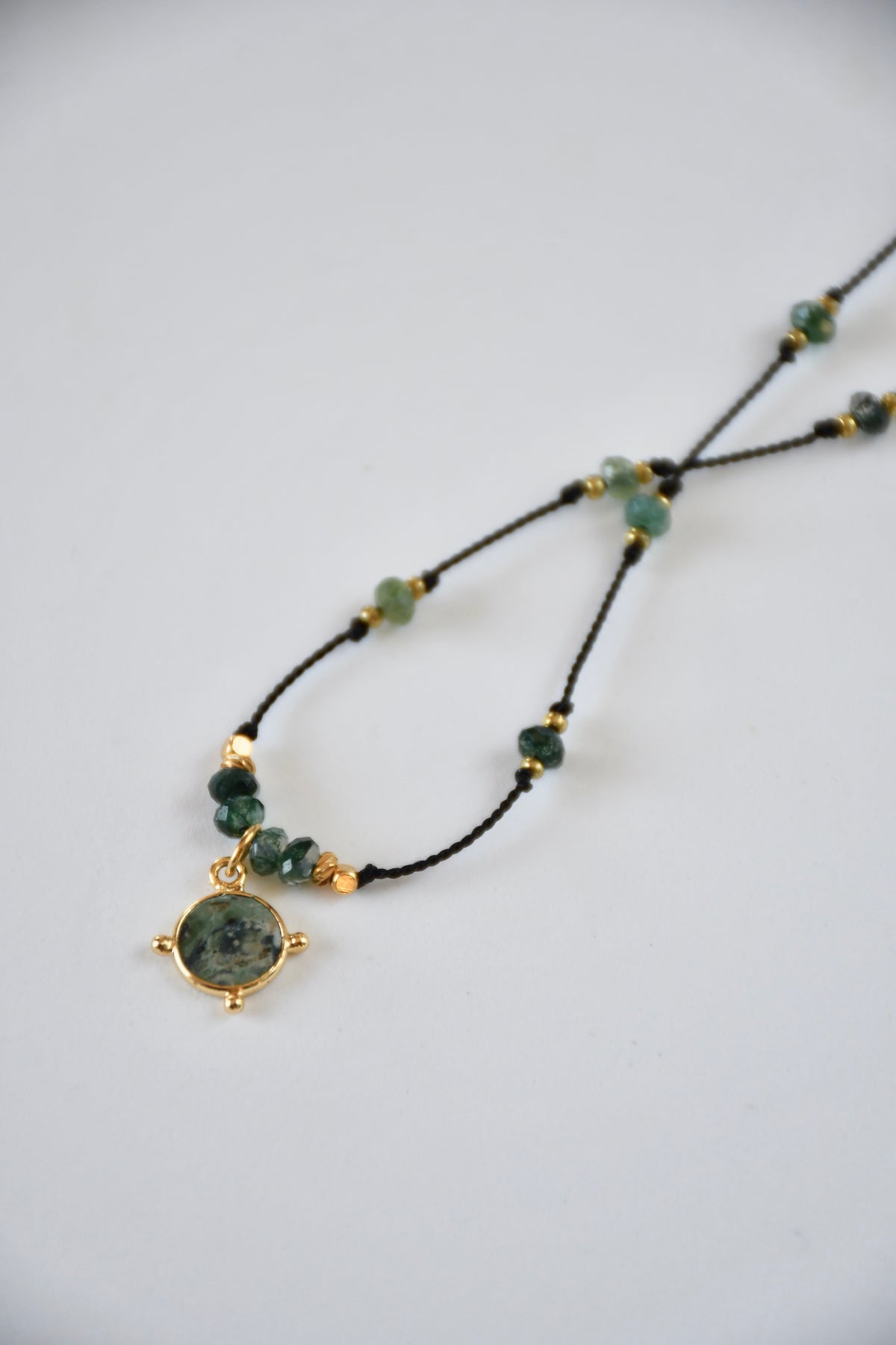 Collier de soie Agate Mousse et Jaspe Vert