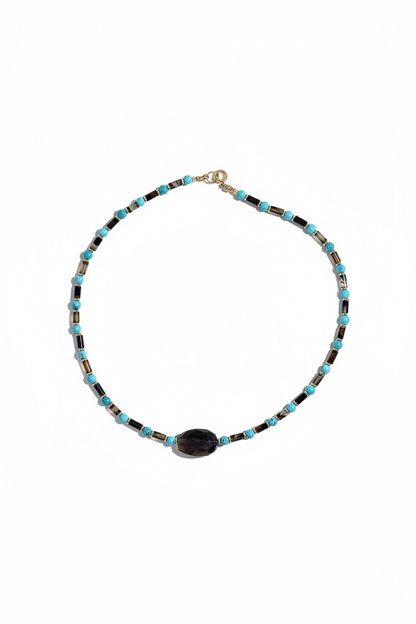 Collier Turquoise, Quartz fumé & Agathe