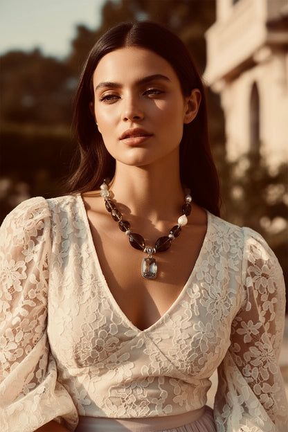 Collier Quartz fumé, Aigue-Marine & Améthyste verte