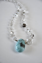 Collier Larimar, Diamants Herkimer & Perle de Tahiti