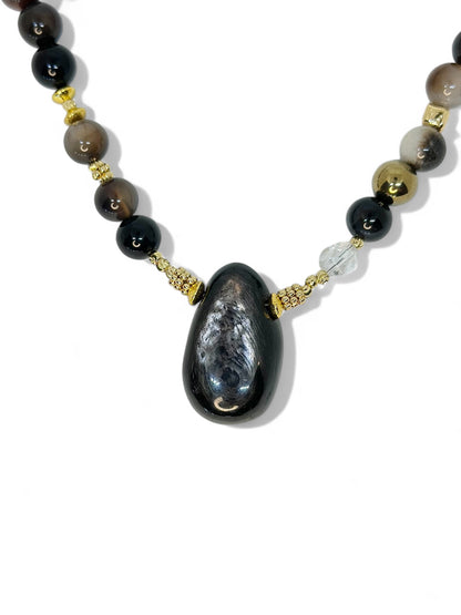 Collier Hyperstène, Agathe, Cristal de roche, Hématite