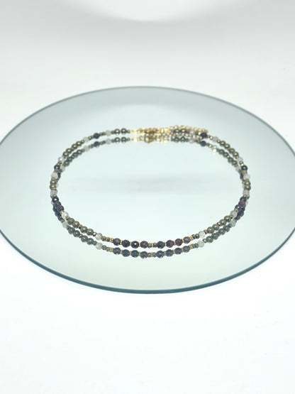 Collier Grenat, Labradorite, Pyrite — Le feu protégé qui guide l’élan