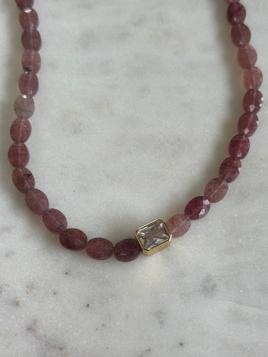 Collier Quartz fraise & Zirconium — La joie à l’état pur