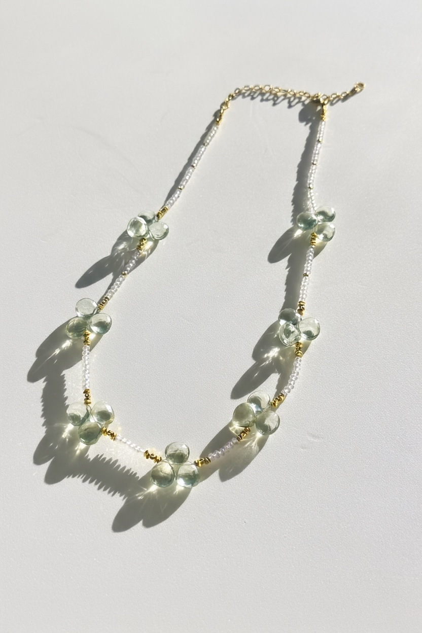 Collier Améthyste rose et verte —Trèfles