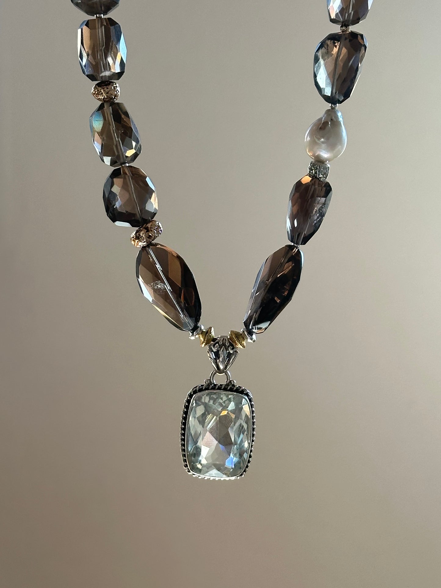 Collier Quartz fumé, Aigue-Marine & Améthyste verte