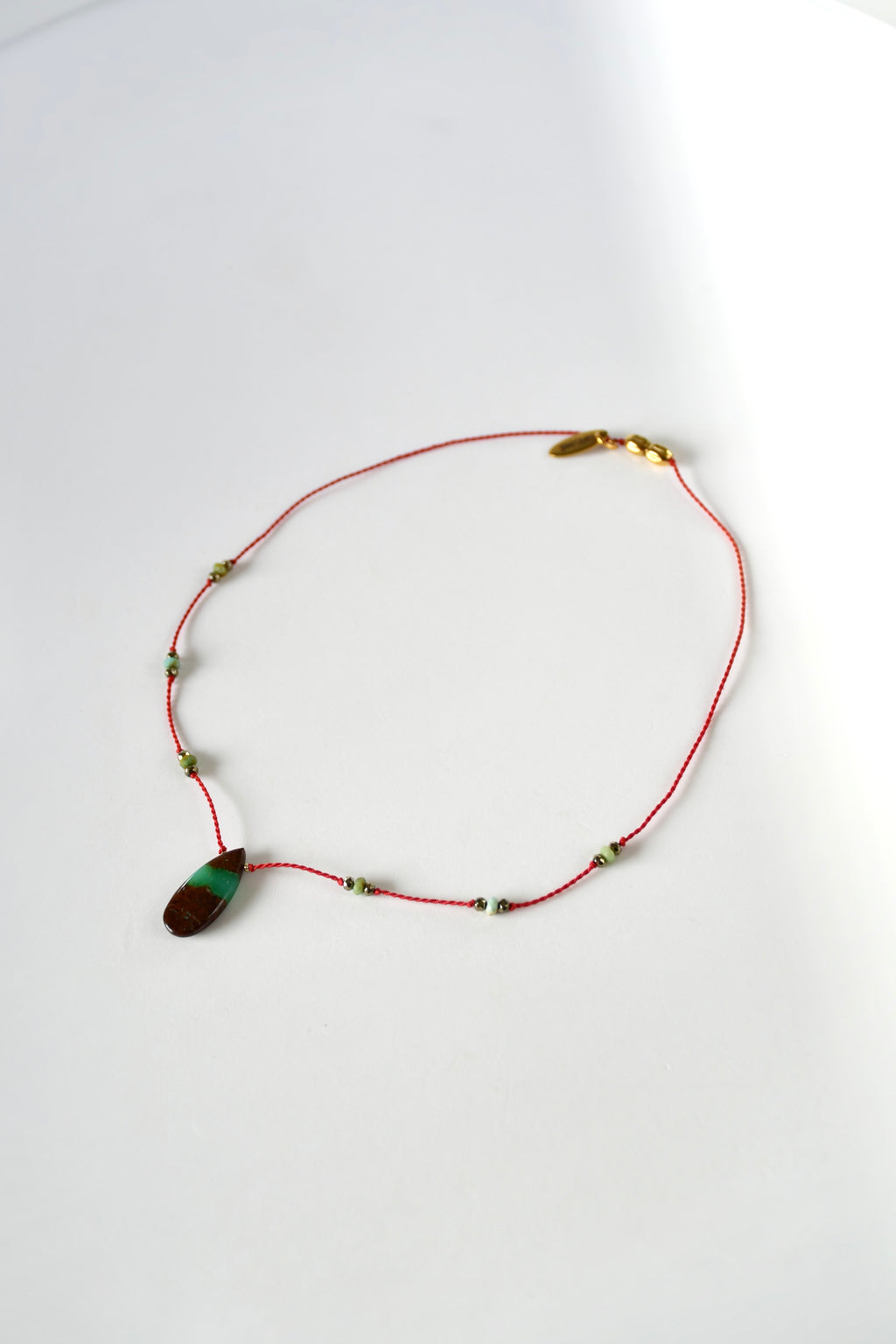Collier Chrysoprase & Amazonite sur soie