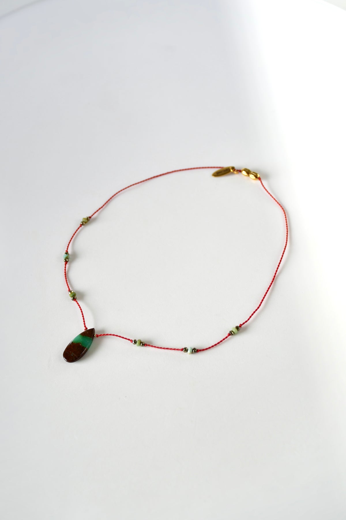 Collier Chrysoprase & Amazonite sur soie