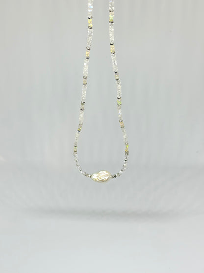 Collier entre ciel et terre – Pierre de lune, Opale, diamants d’Herkimer et Hématite | Intuition, clarté et ancrage