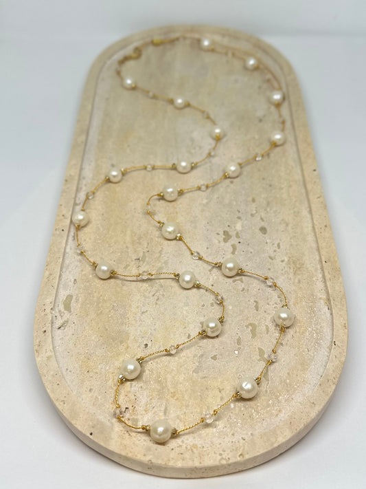 Collier “Cycle de lumière”, 21 perles de culture, doré, à porter en double ou en sautoir