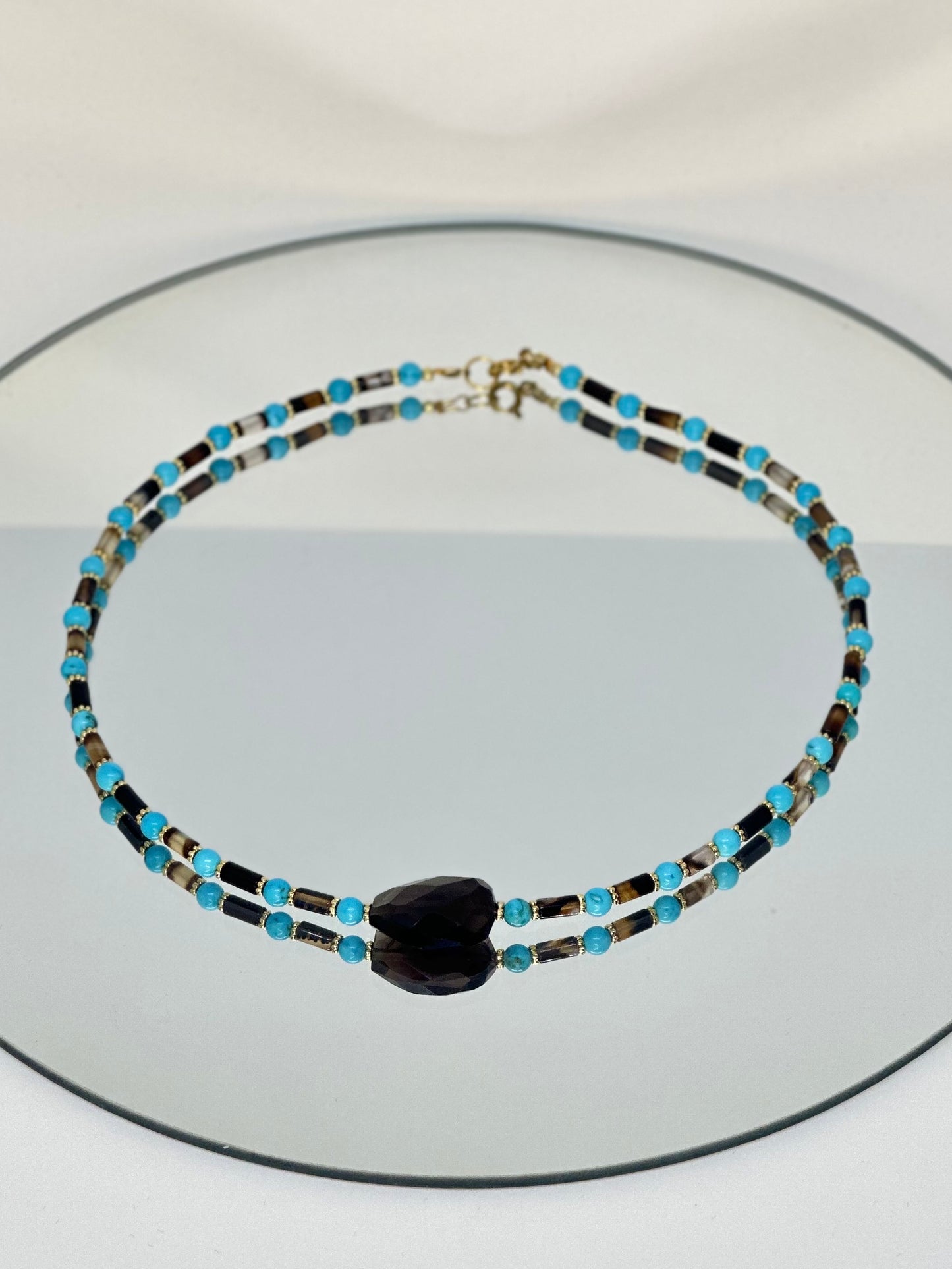 Collier Turquoise, Quartz fumé & Agathe