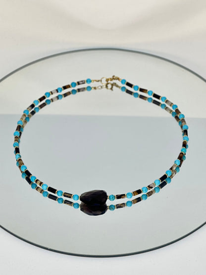 Collier Turquoise, Quartz fumé & Agathe