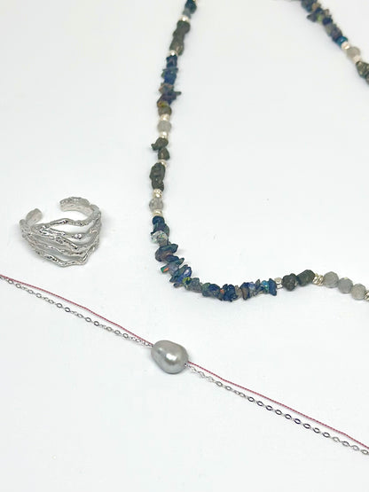 Bracelet Perle d’eau douce sur soie et argent 925